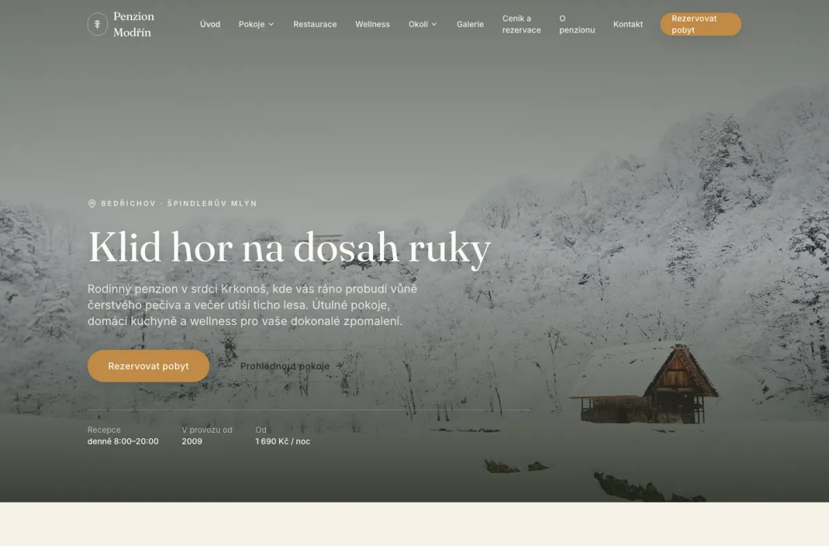 Náhled webu Penzion Modřín — Horský penzion, Špindlerův Mlýn